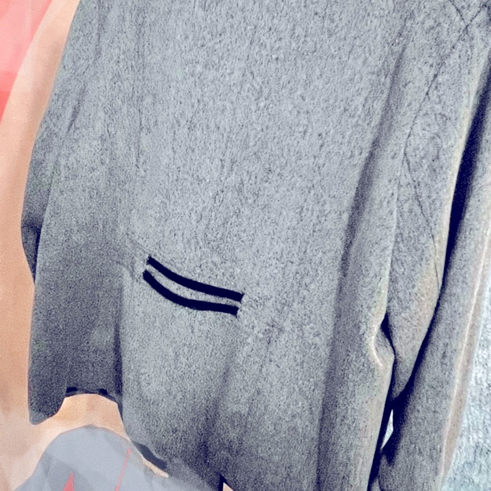 Grey dress blazer/ jacket w/ black decorations down the front Clean lines